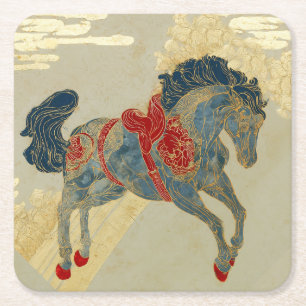 Porta-copo De Papel Quadrado Cavalo Azul Real Ornamentado