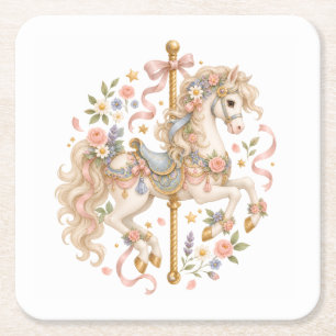 Porta-copo De Papel Quadrado Cavalo de Carrossel Elegante Conto de Fadas Francê
