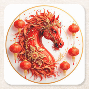 Porta-copo De Papel Quadrado Cavalo de Fogo Vermelho - Design de Celebração do