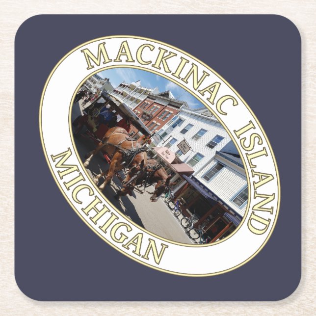 Porta-copo De Papel Quadrado Cavalo e Carruagem na Ilha Mackinac Centro, MI (Frente)