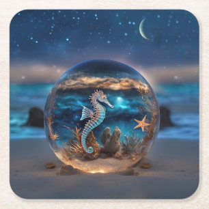 Porta-copo De Papel Quadrado Cavalo e Starfish na Praia Fantasy