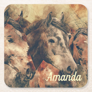 Porta-copo De Papel Quadrado Cavalos castanhos