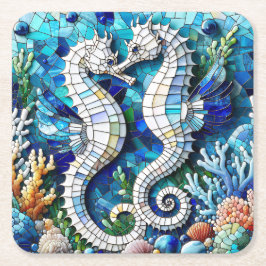 Porta-copo De Papel Quadrado Cavalos-Marinhos Românticos de Mosaico Praia 