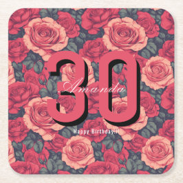 Porta-copo De Papel Quadrado Celebração de Aniversário com Tema de Rosa Fofa