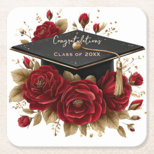 Porta-copo De Papel Quadrado Celebração de Formatura Elegante • Grafia Dourada 