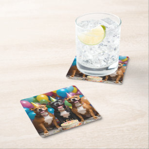 Porta-copo De Papel Quadrado Celebração do Staffy: Uma Festa de Aniversário com