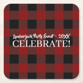 Porta-copo De Papel Quadrado Celebre Plaid de Búfalo Rústico Evento Personaliza