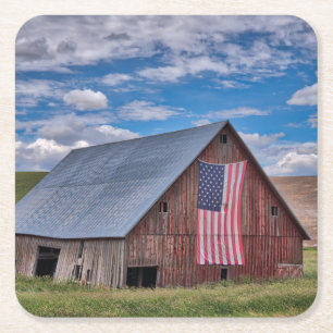 Porta-copo De Papel Quadrado Celeiro com bandeira americana   Colfax,