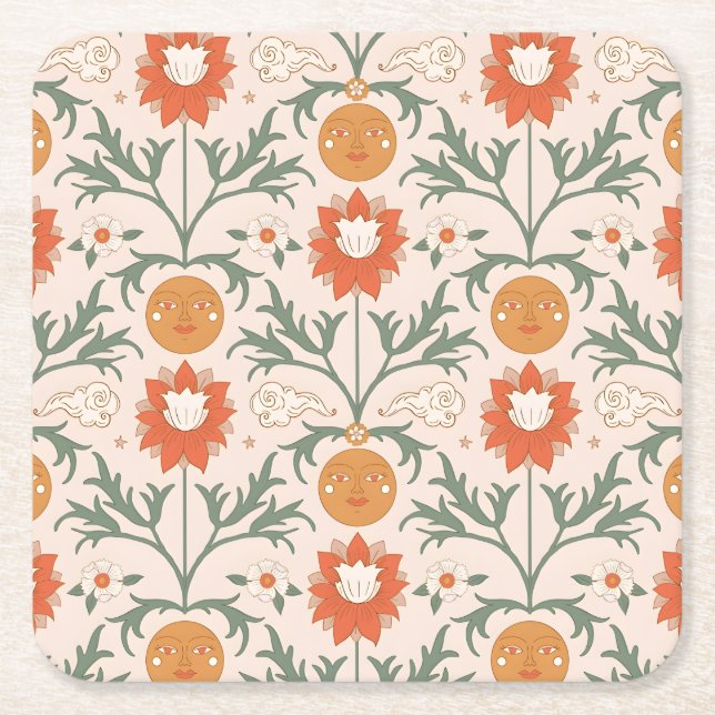 Porta-copo De Papel Quadrado Celestial Floral Sunburst Seamless Pattern Design (Frente)