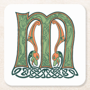 Porta-copo De Papel Quadrado Celtic Knot - Letra M, Design irlandês