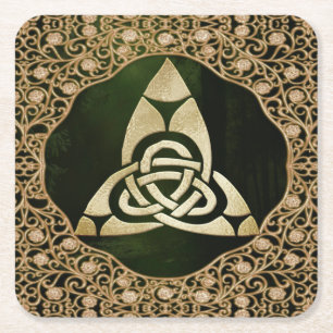 Porta-copo De Papel Quadrado Celtic Trinity Knot on Forest Shadows