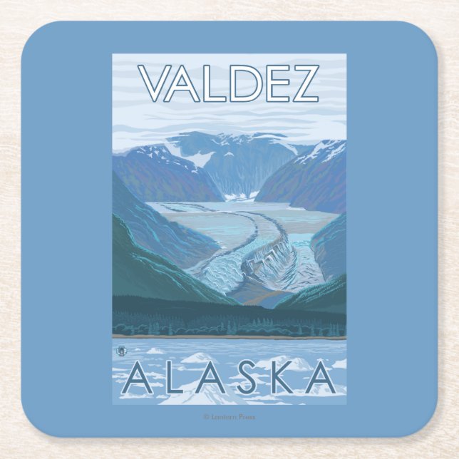 Porta-copo De Papel Quadrado Cena da geleira - Valdez, Alaska (Frente)
