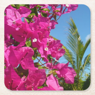 Porta-copo De Papel Quadrado Cena da Natureza Tropical de Bougainvillea e Palm