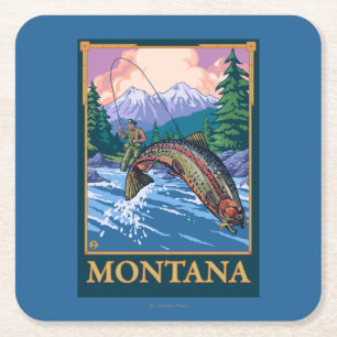Porta-copo De Papel Quadrado Cena da pesca com mosca - Montana