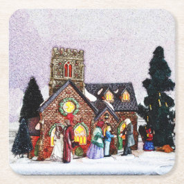 Porta-copo De Papel Quadrado Cena da Vila Holiday