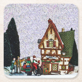 Porta-copo De Papel Quadrado Cena da Vila Holiday