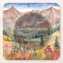 Porta-copo De Papel Quadrado Cena de Aquarela de Montanha Casamento Destino C