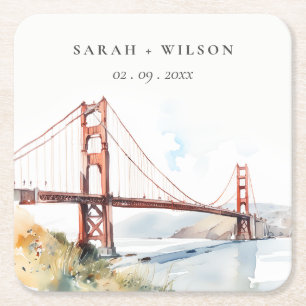 Porta-copo De Papel Quadrado Cena de casamento da ponte Golden Gate de São Fran