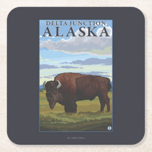 Porta-copo De Papel Quadrado Cena do bisonte - junção do delta, Alaska