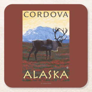 Porta-copo De Papel Quadrado Cena do caribu - Cordova, Alaska