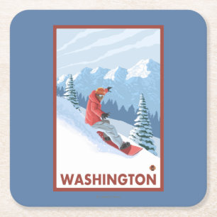Porta-copo De Papel Quadrado Cena do Snowboarder - Washington