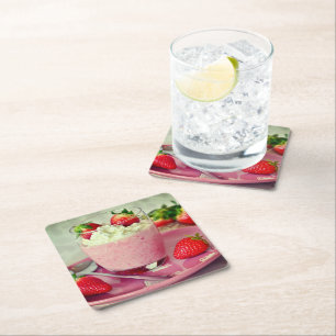 Porta-copo De Papel Quadrado Cena Marcante de Sobremesa de Morango