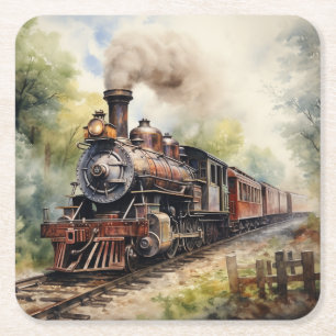 Porta-copo De Papel Quadrado Cenário de paisagem com um trem vitoriano