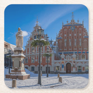 Porta-copo De Papel Quadrado Centro histórico de cidades em Riga, Letónia