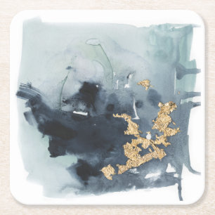 Porta-copo De Papel Quadrado Ceruleano e Dourado