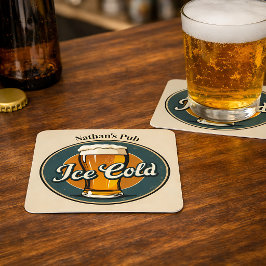 Porta-copo De Papel Quadrado Cerveja Gelada Antiga Personalizada com Nome ou Te