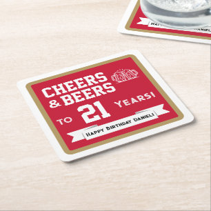 Porta-copo De Papel Quadrado Cervejas com Tema Esportivo e Feliz Aniversário Ch