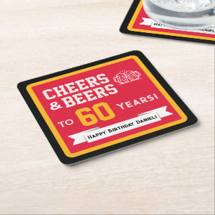 Porta-copo De Papel Quadrado Cervejas com Tema Esportivo e Feliz Aniversário Ch