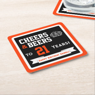 Porta-copo De Papel Quadrado Cervejas com Tema Esportivo e Feliz Aniversário Ch