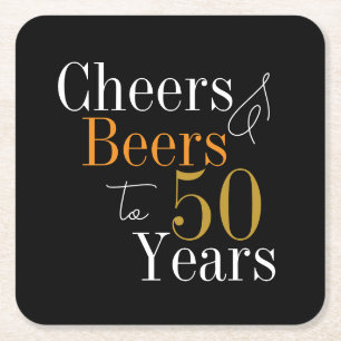 Porta-copo De Papel Quadrado Cervejas e Parabéns Festa Black Gold de 50 Anos