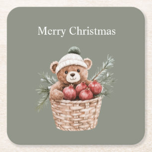 Porta-copo De Papel Quadrado Cesta de Urso de Pelúcia Romãs Natal