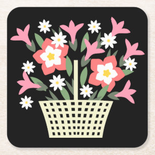Porta-copo De Papel Quadrado Cesto de Flores