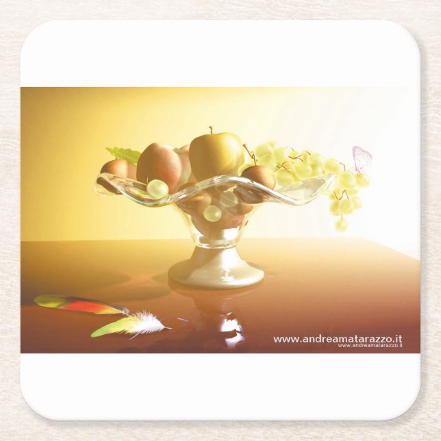 Porta-copo De Papel Quadrado Cesto de vidro com frutas e bateria (Frente)