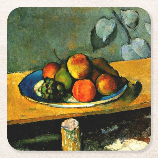 Porta-copo De Papel Quadrado Cezanne - Pêssegos, Peras e Uvas (Frente)