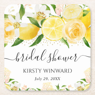 Porta-copo De Papel Quadrado Chá de Bebê de Aquarela Limões e Flores