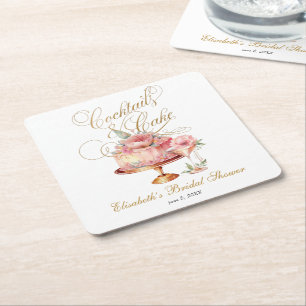 Porta-copo De Papel Quadrado Chá de Bebê de Coquetéis e Bolo Rosa Elegante