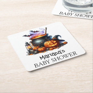 Porta-copo De Papel Quadrado Chá de Bebê do Halloween está Cozinhando