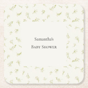 Porta-copo De Papel Quadrado Chá de Bebê Floral Creme