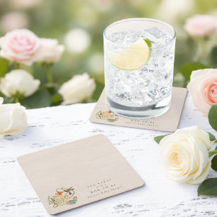 Porta-copo De Papel Quadrado Chá de Bebê Floral Faecore em Aquarela