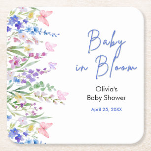 Porta-copo De Papel Quadrado Chá de Bebê Floral Primavera Bebê em Flor