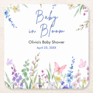 Porta-copo De Papel Quadrado Chá de Bebê Floral Primavera Bebê em Flor