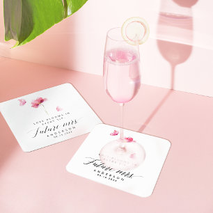 Porta-copo De Papel Quadrado Chá de Bebê Floral Rosa Elegante