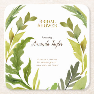 Porta-copo De Papel Quadrado Chá de Bebê Floral Verde Aquarela Elegante