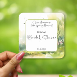 Porta-copo De Papel Quadrado Chá de Bebê Floresta Primavera Rústica Nupcial