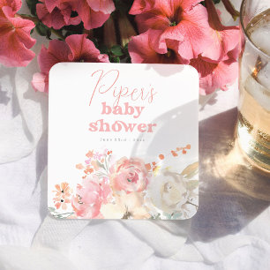 Porta-copo De Papel Quadrado Chá de Bebê Menina Rosa Floral Retrô