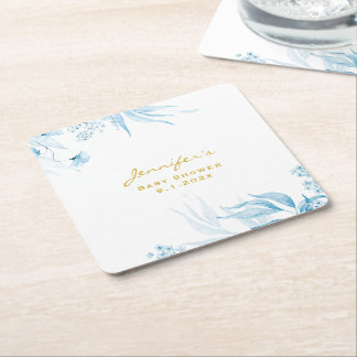 Porta-copo De Papel Quadrado Chá de Bebê Menino, Natureza-Morta Floral Monocrom